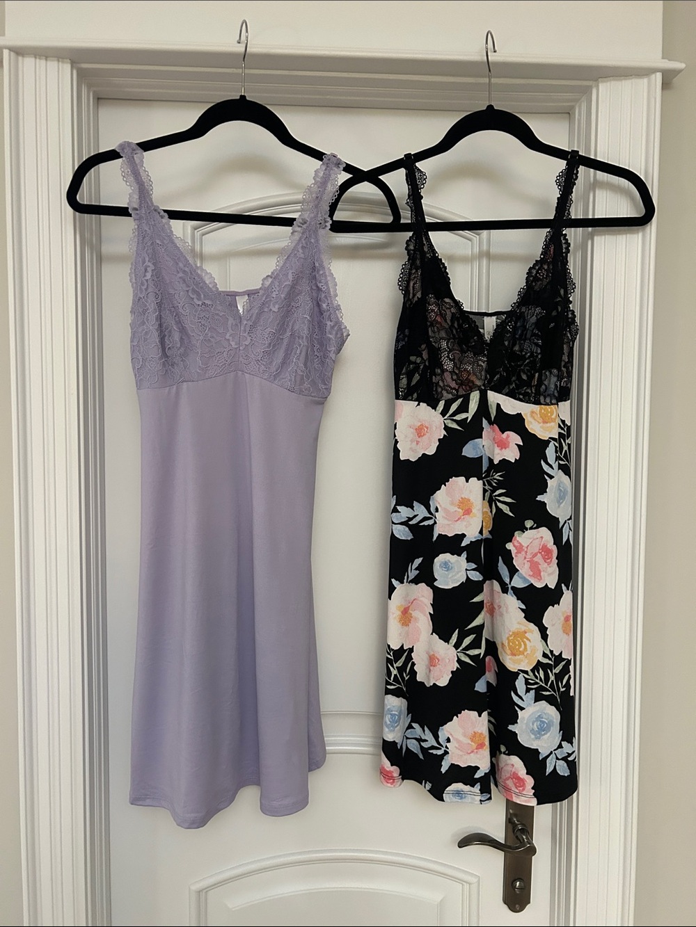 Lavender Lace Slip with Delicate V-Neck & Black Floral V-Neck Lace Slip. Sold to